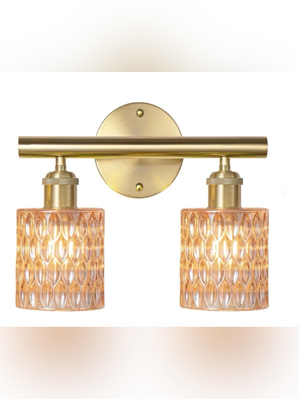 Gold Wall Fixture Over Mirror, Amber Glass Shade Lighting with Bulbs